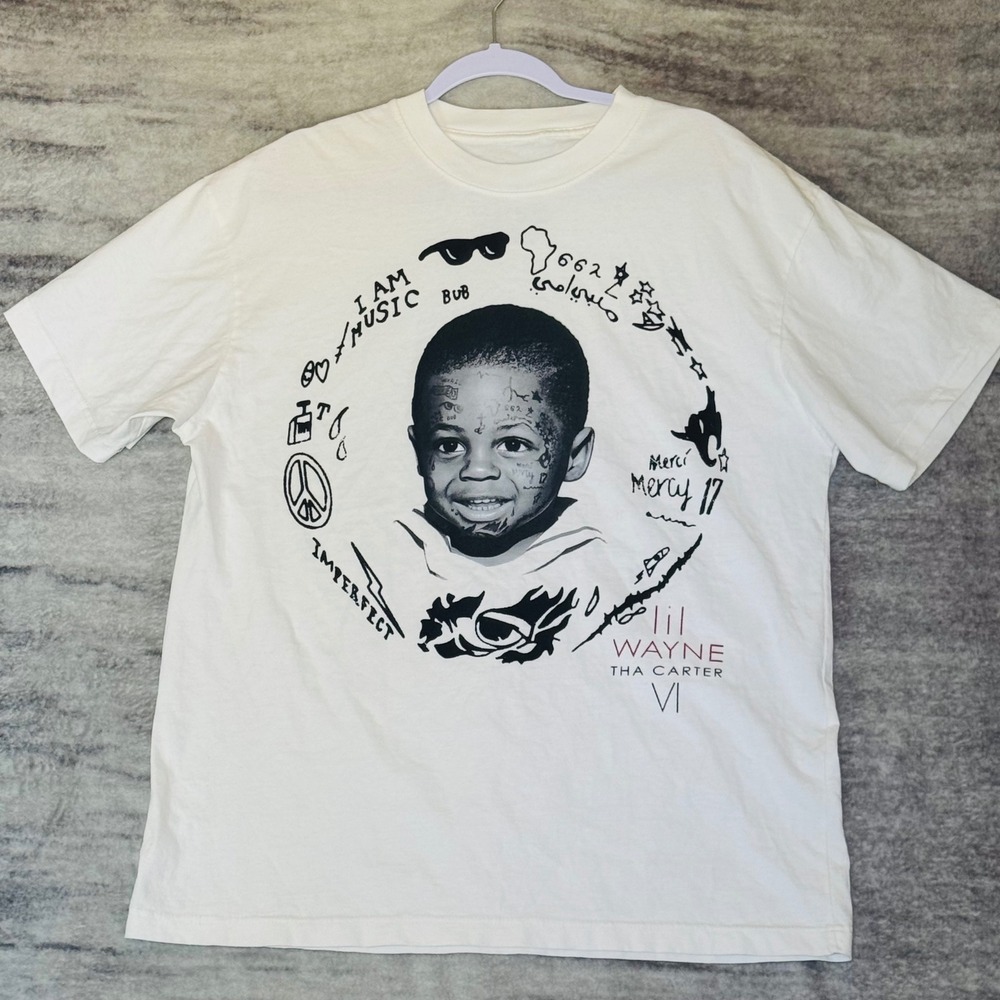 Lil Wayne Tha Carter VI Graphic T-Shirt White Large Young Money Merch Rap Tee